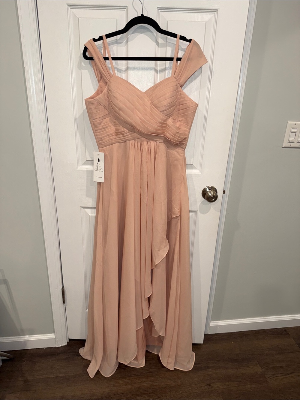 Blush Pink Chiffon Maxi Dress with Draped Bodice